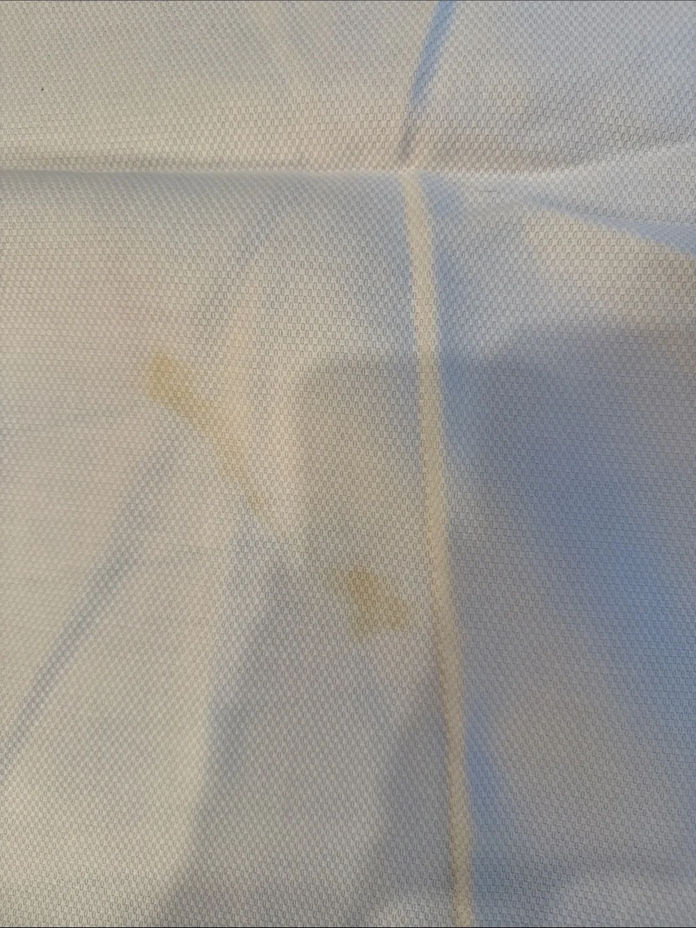 White vintage Scalloped Edge table cloth 113”x57” with matching napkins.